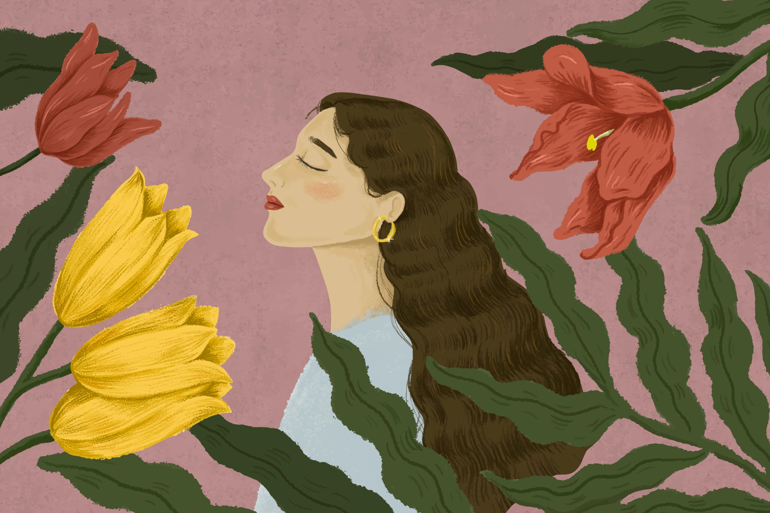 Illustration of a woman among flowers